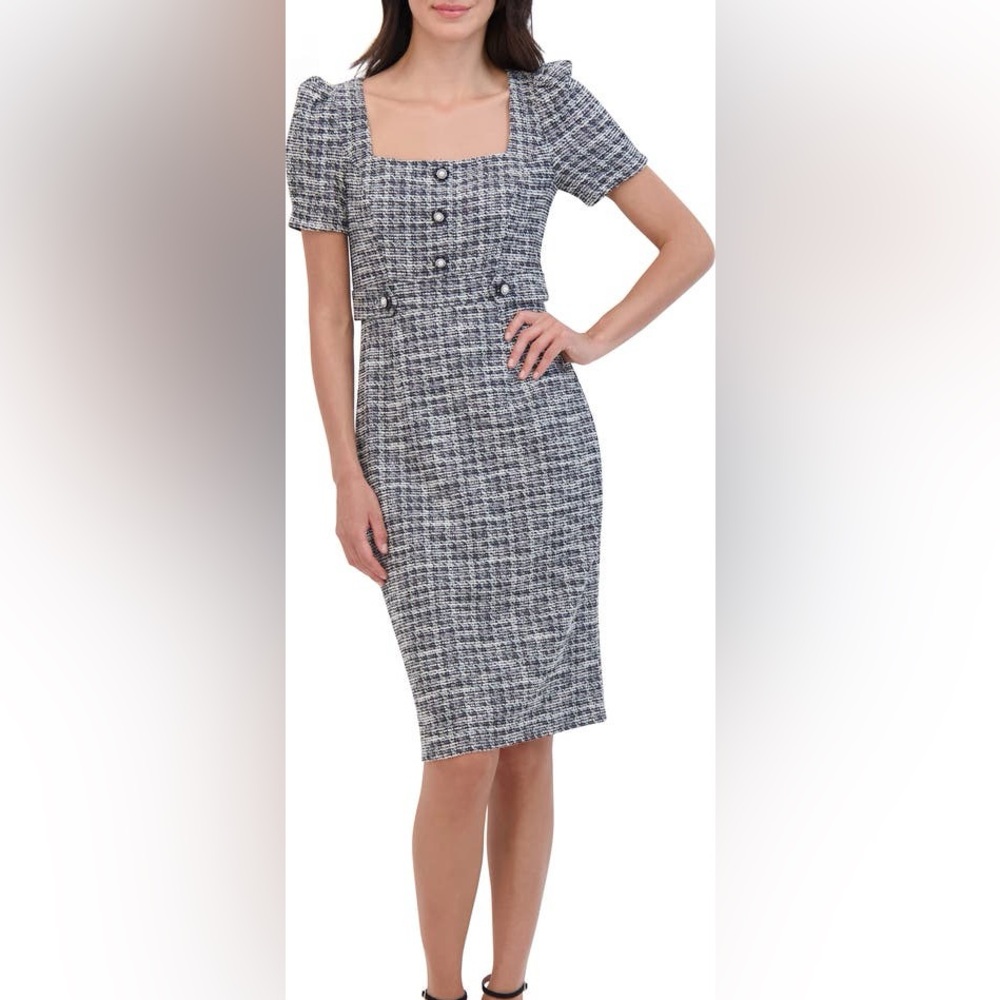 Puff Sleeve Tweed Sheath Dress
Eliza J